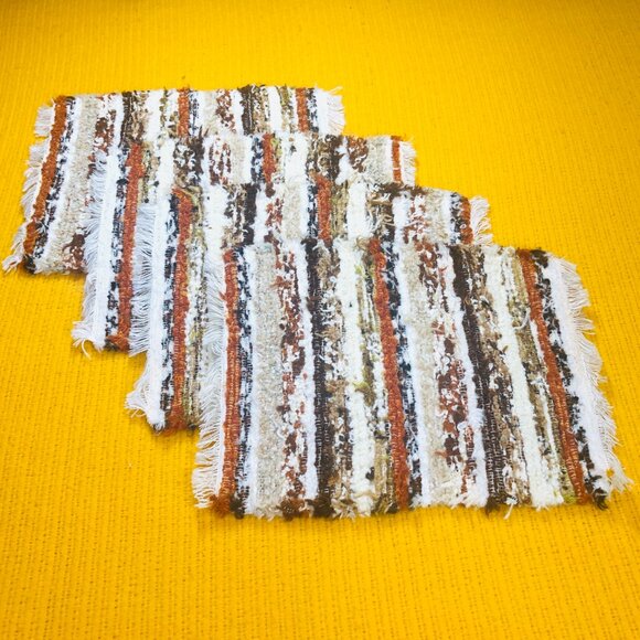 70s Handwoven Striped Thick Placemats Set of 4 Retro Cottagecore Fall Table - Picture 2 of 11